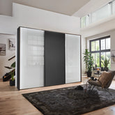 Tulsa 3 Door White Glass Sliding Door Wardrobe with Decking - Pendle Village Furniture